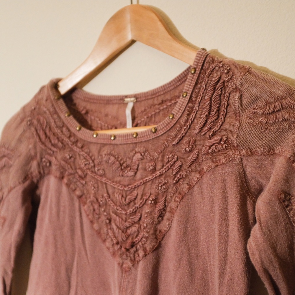 Free people embellished long sleeve red top xs